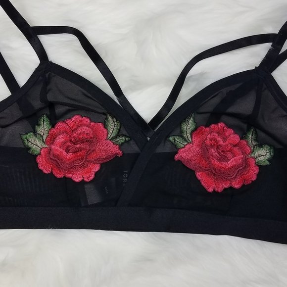 Torrid Unlined Mesh Rose Applique Bralette - Torrid Size 1 - Picture 2 of 4